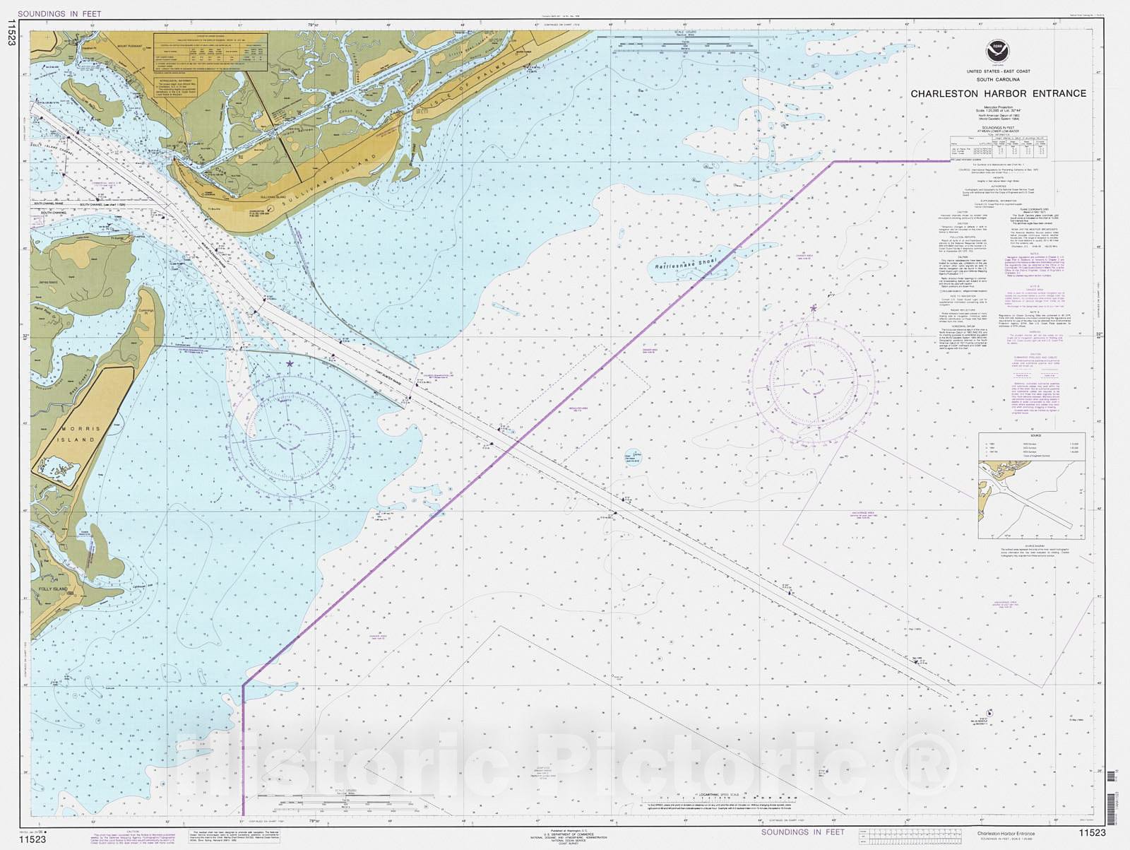 Historic Nautical Map Charleston Harbor Entrance, 1996 NOAA Chart