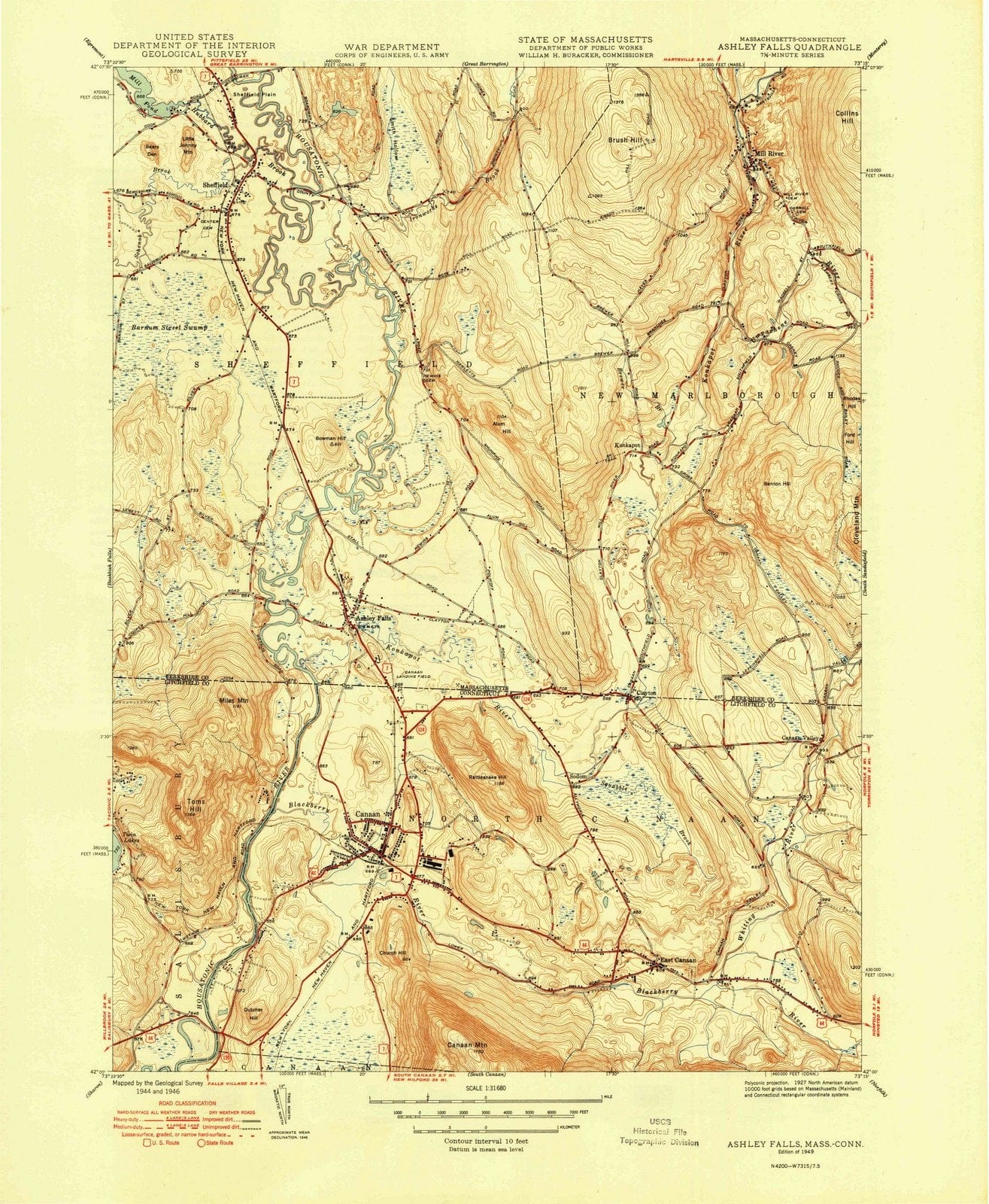 1949 Ashley Falls, MA - Massachusetts - USGS Topographic Map