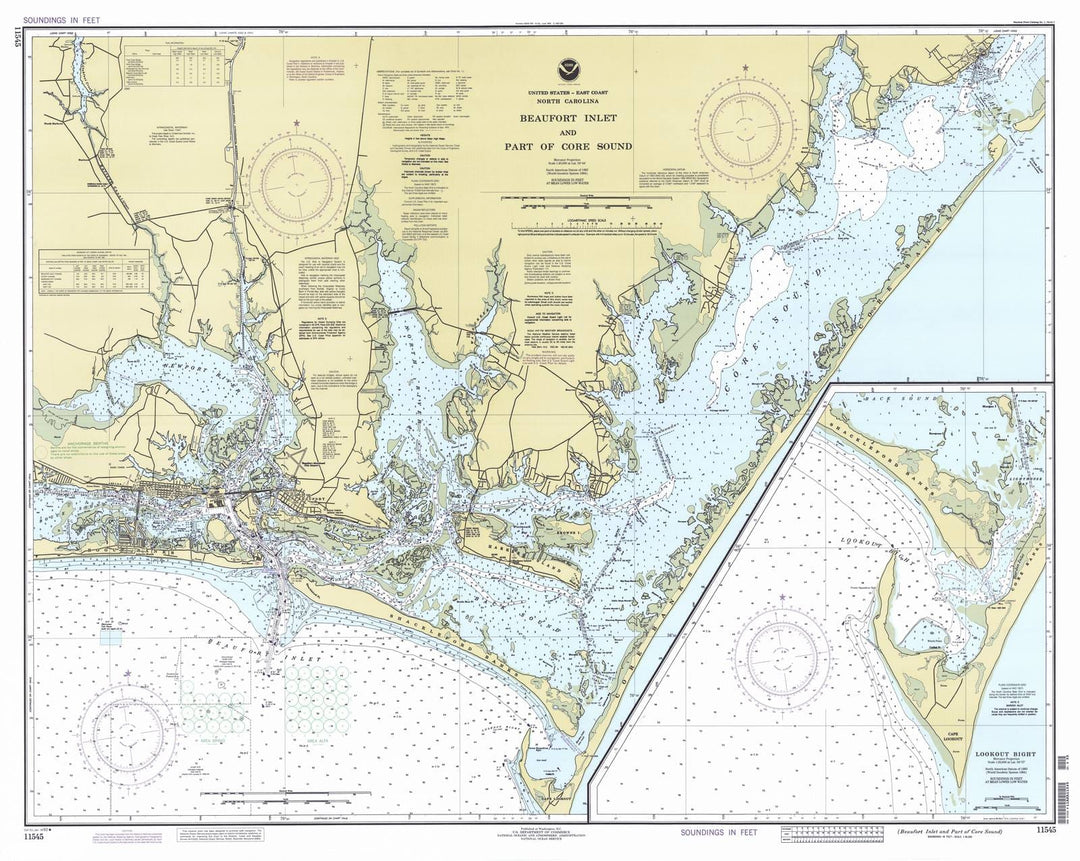 Old Map Inlet Historic Nautical Map - Beaufort Inlet And Part Of Core Sound, 1992 NO ...