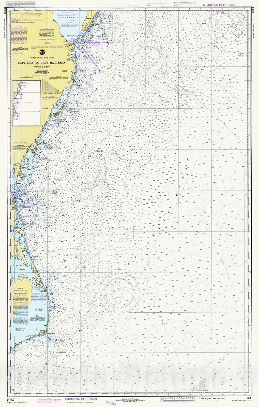 Historic Nautical Map - Cape May To Cape Hatteras, 1983 NOAA Chart - Maryland, Virginia, Delaware, New Jersey (MD, VA, DE, NJ) - Vintage Wall Art