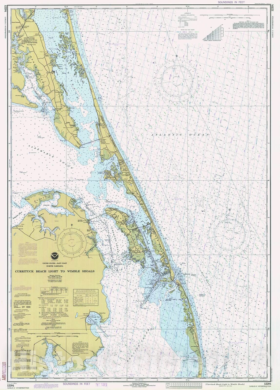 Historic Nautical Map - Currituck Beach Light To Wimble Shoals, 1980 NOAA Chart - North Carolina (NC) - Vintage Wall Art