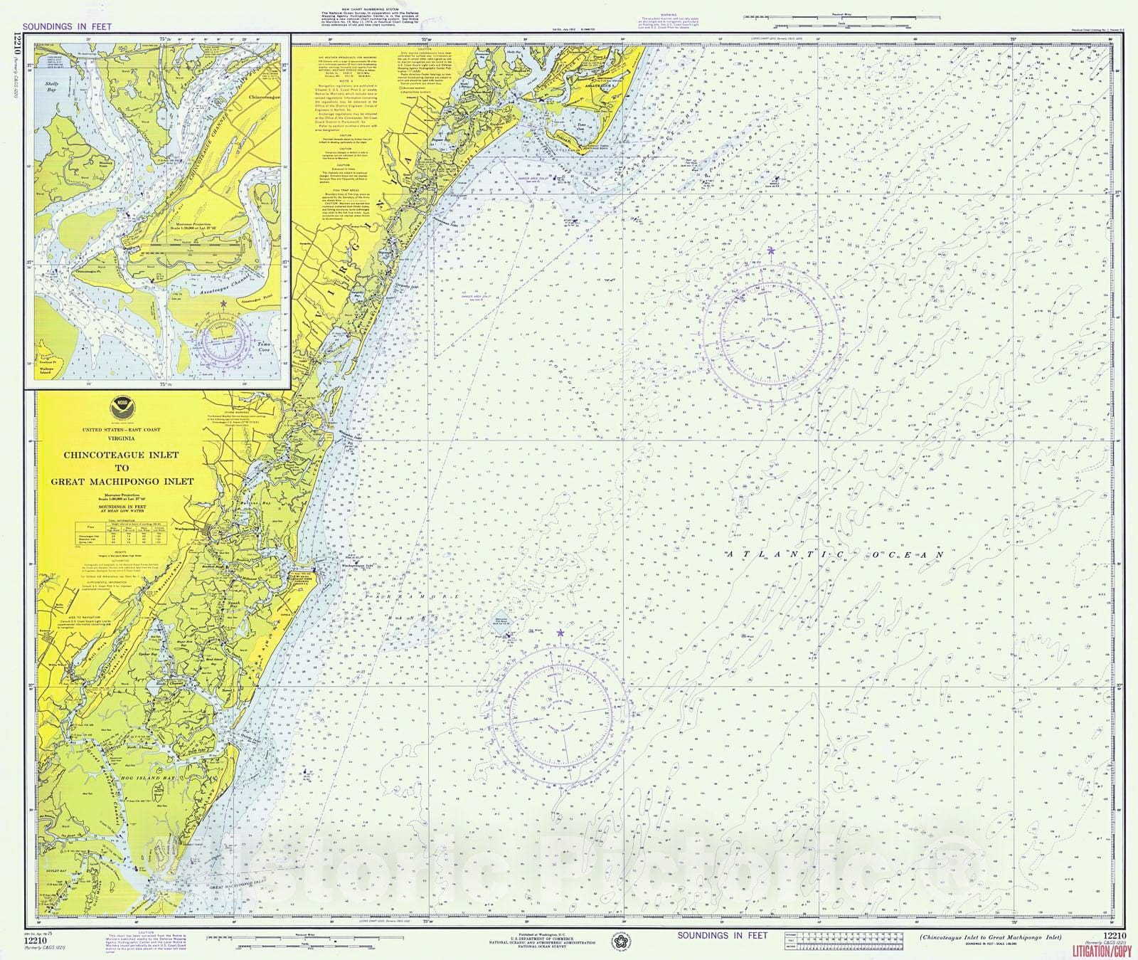 Historic Nautical Map - Chincoteague Inlet To Great Machipongo Inlet, 1975 NOAA Chart - Virginia (VA) - Vintage Wall Art