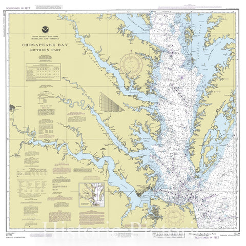 Historic Nautical Map - Chesapeake Bay Southern Part, 1992 NOAA Chart - Maryland, Virginia (MD, VA) - Vintage Wall Art