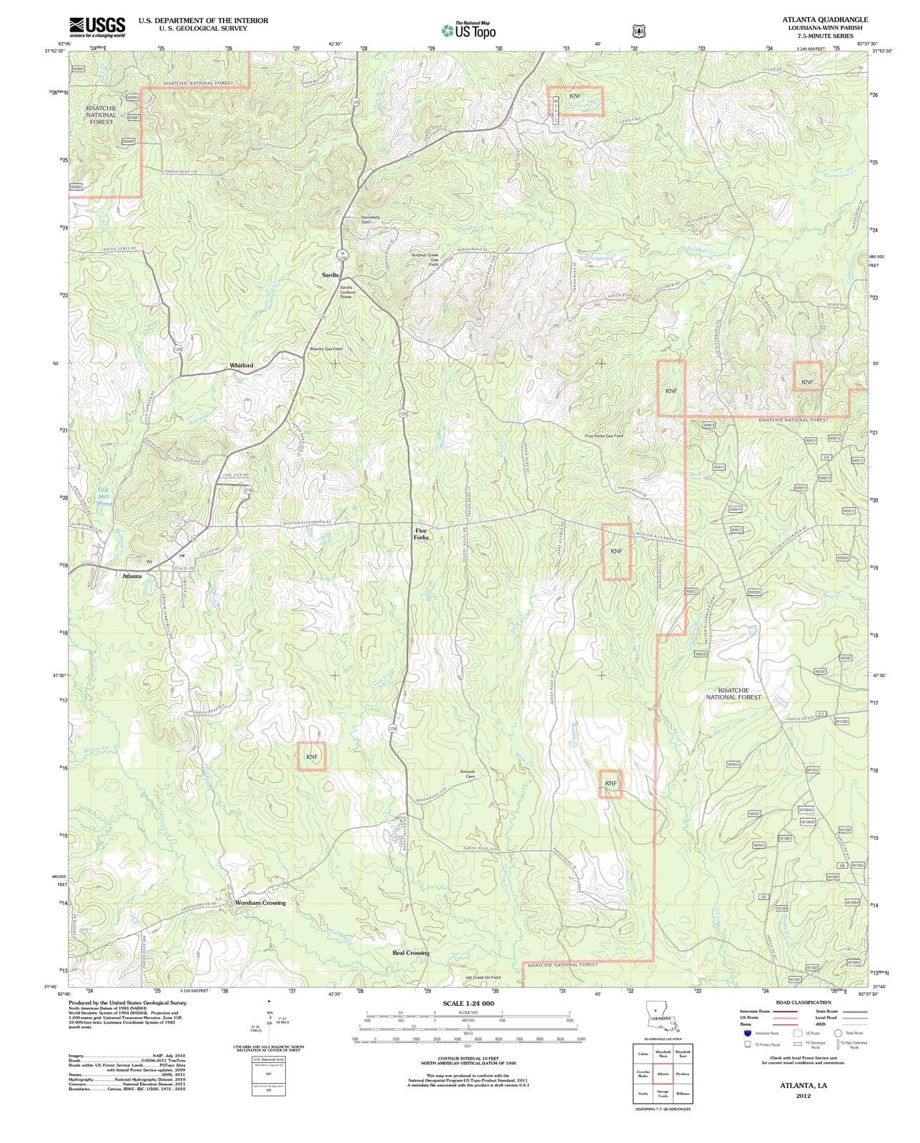 2012 Atlanta, LA - Louisiana - USGS Topographic Map