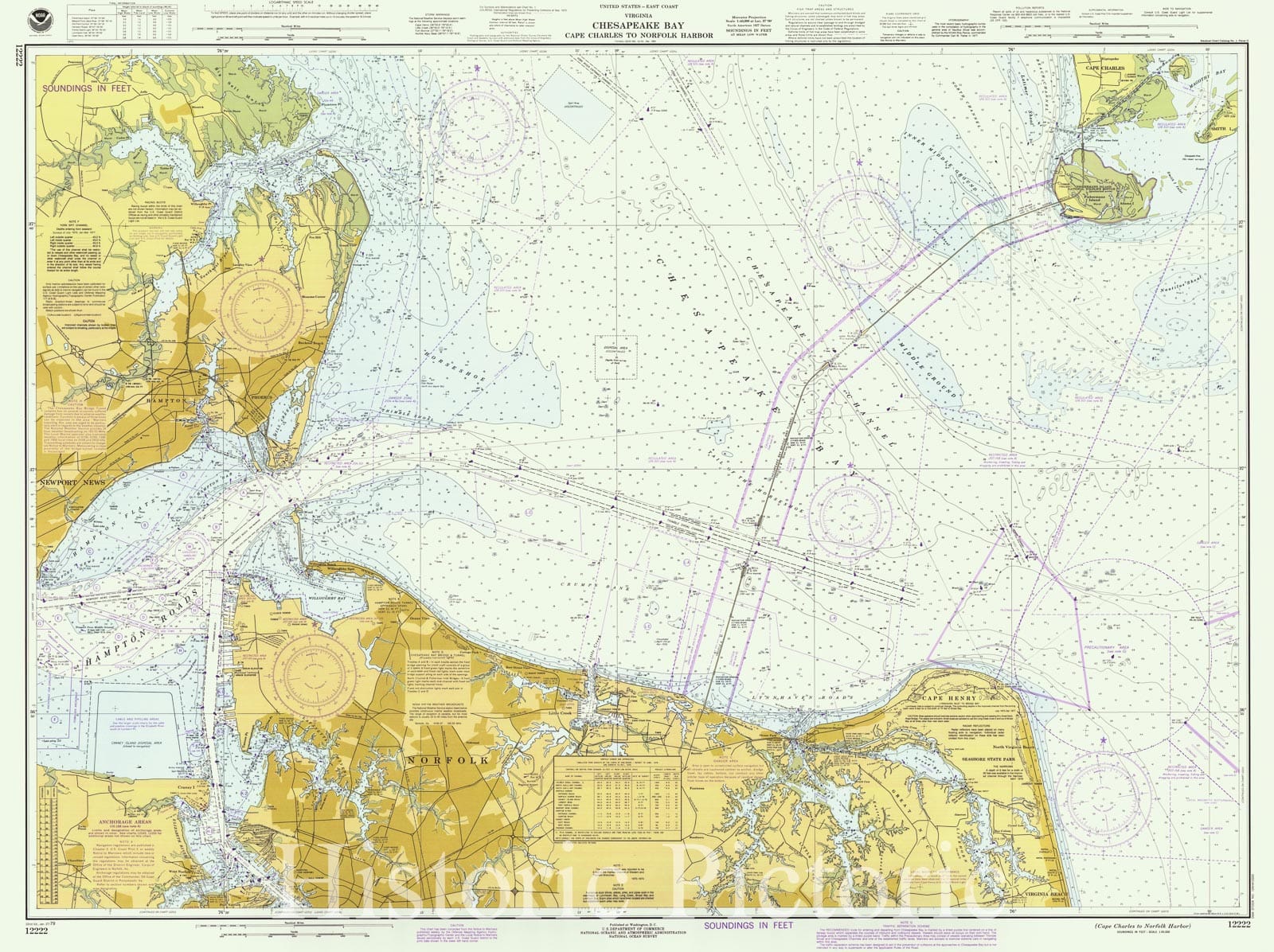 Historic Nautical Map - Chesapeake Bay Cape Charles To Norfolk Harbor, 1979 NOAA Chart - Virginia (VA) - Vintage Wall Art