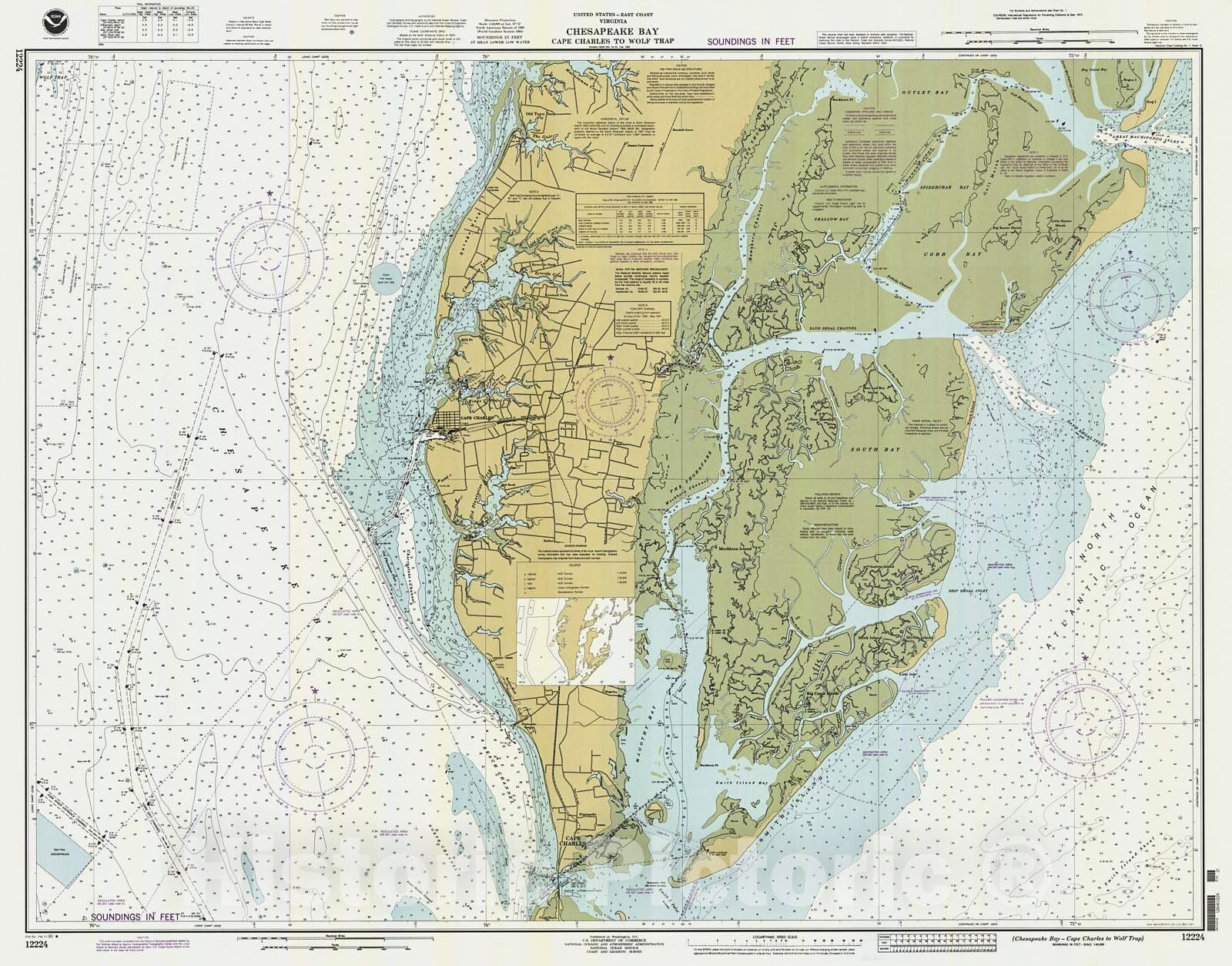 Historic Nautical Map - Chesapeake Bay - Cape Charles To Wolf Trap, 1995 NOAA Chart - Virginia (VA) - Vintage Wall Art