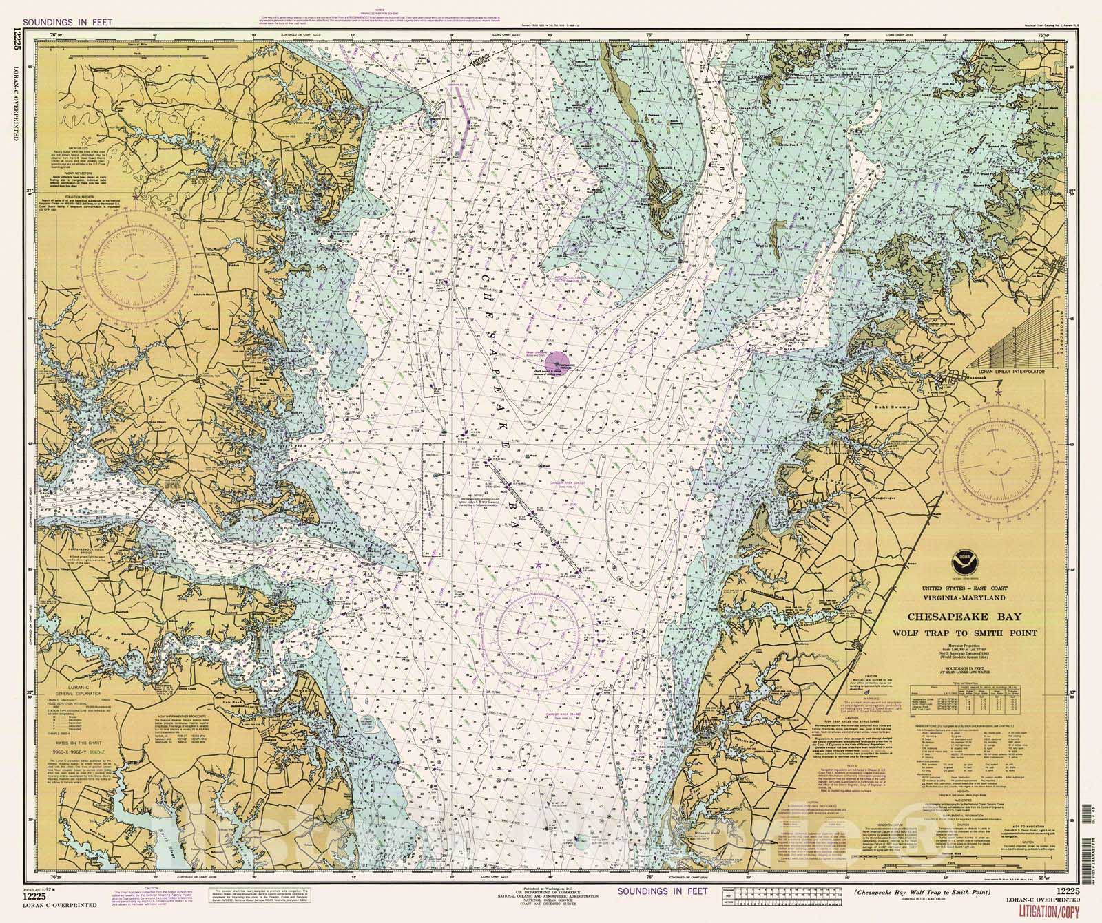Historic Nautical Map - Chesapeake Bay - Wolf Trap To Smith Point, 1992 NOAA Chart - Virginia, Maryland (VA, MD) - Vintage Wall Art