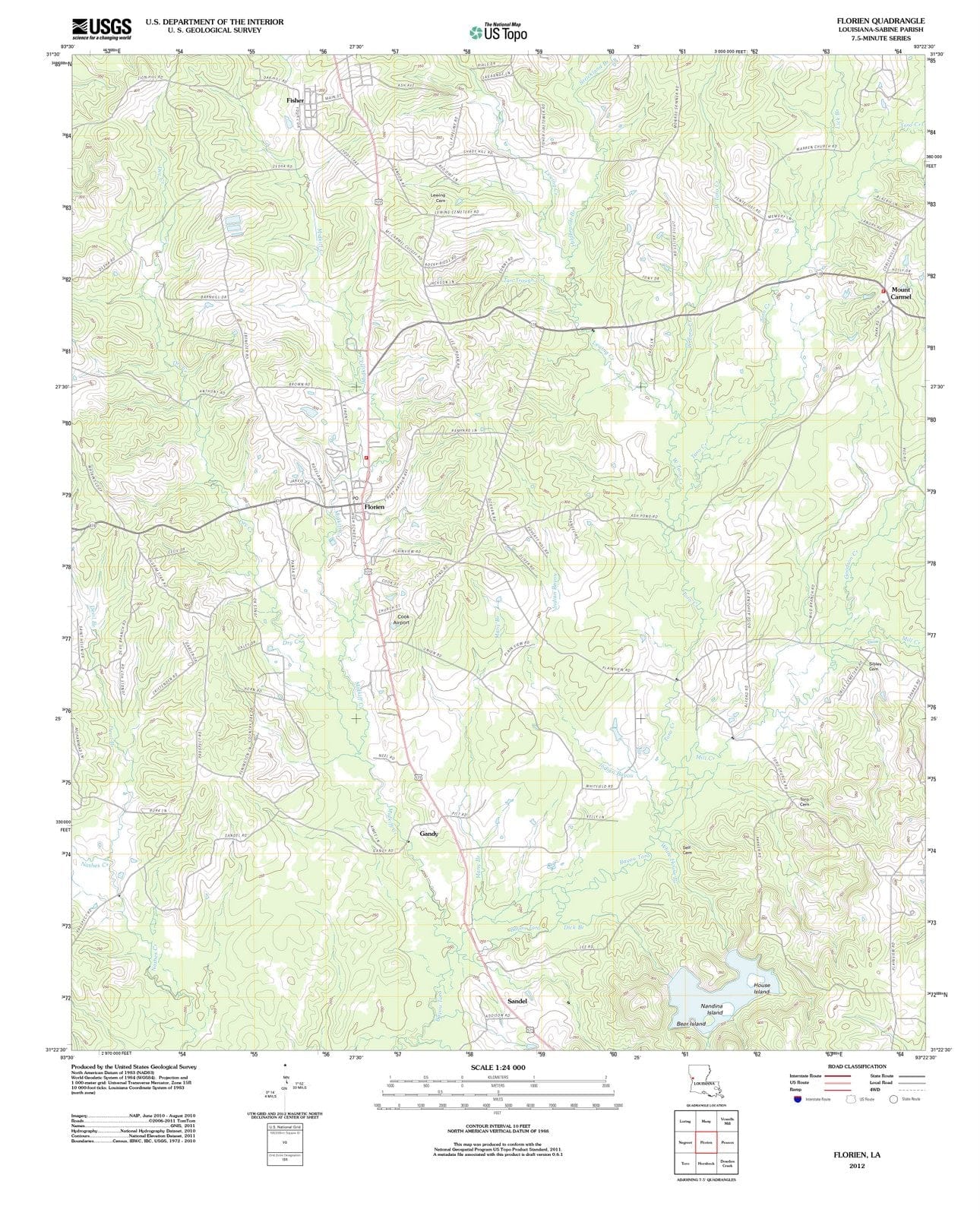 2012 Florien, LA - Louisiana - USGS Topographic Map