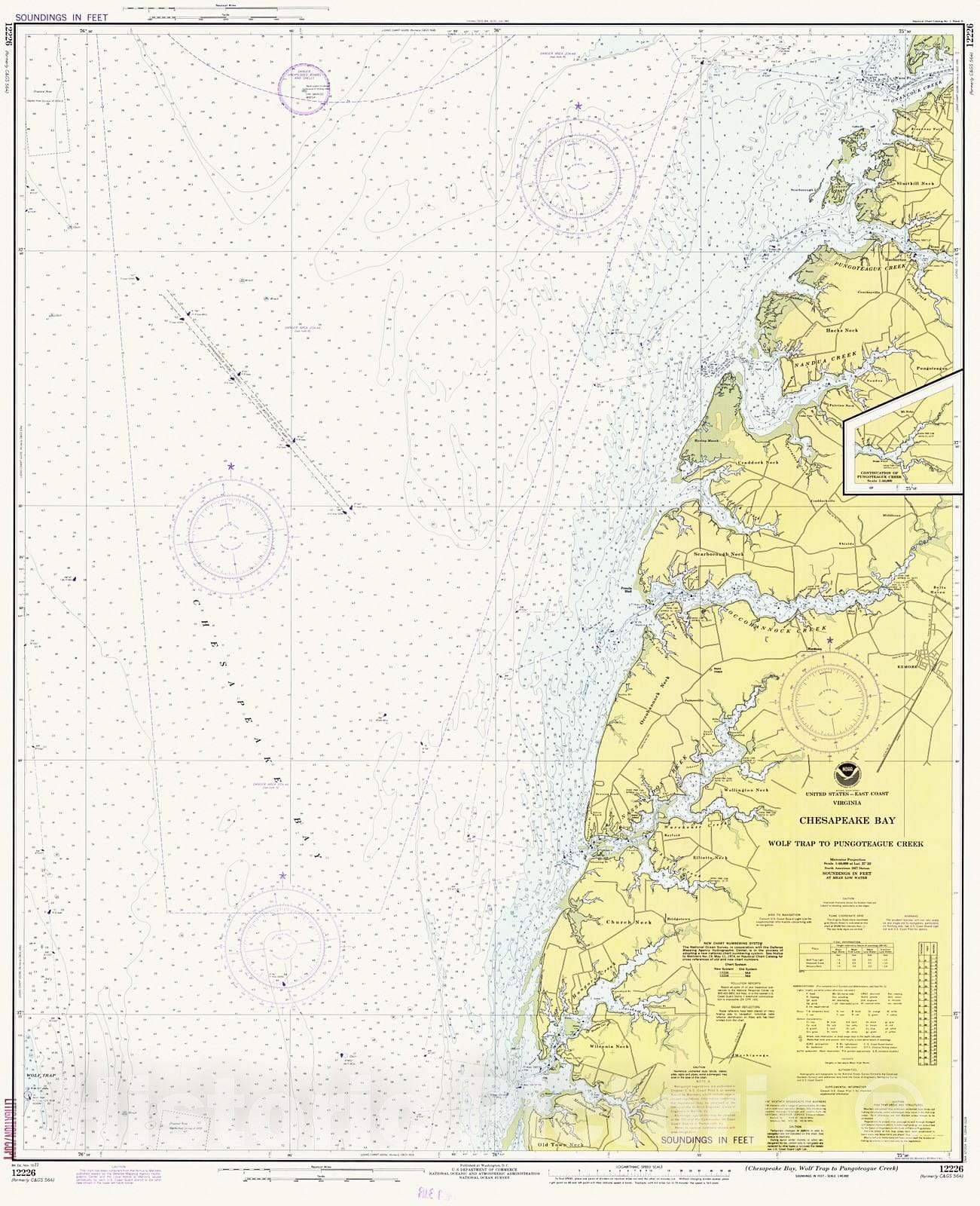 Historic Nautical Map - Chesapeake Bay - Wolf Trap To Pungoteague Creek, 1977 NOAA Chart - Virginia (VA) - Vintage Wall Art