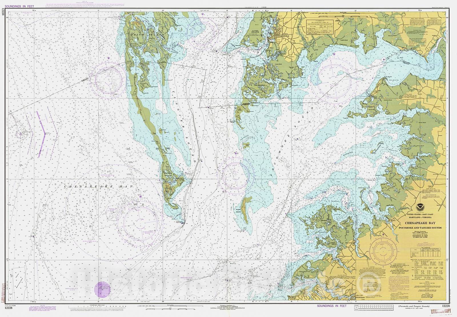 Historic Nautical Map - Chesapeake Bay - Pocomoke And Tangier Sounds, 1982 NOAA Chart - Virginia, Maryland (VA, MD) - Vintage Wall Art