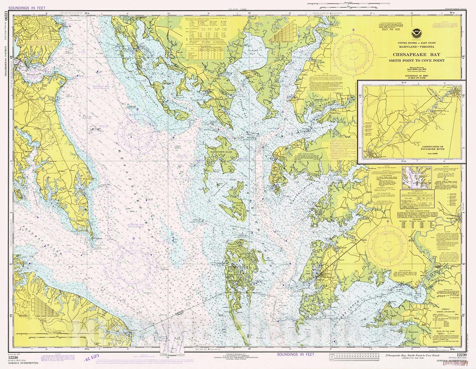 Historic Nautical Map - Chesapeake Bay - Smith Point To Cove Point, 1977 NOAA Chart - Virginia, Maryland (VA, MD) - Vintage Wall Art