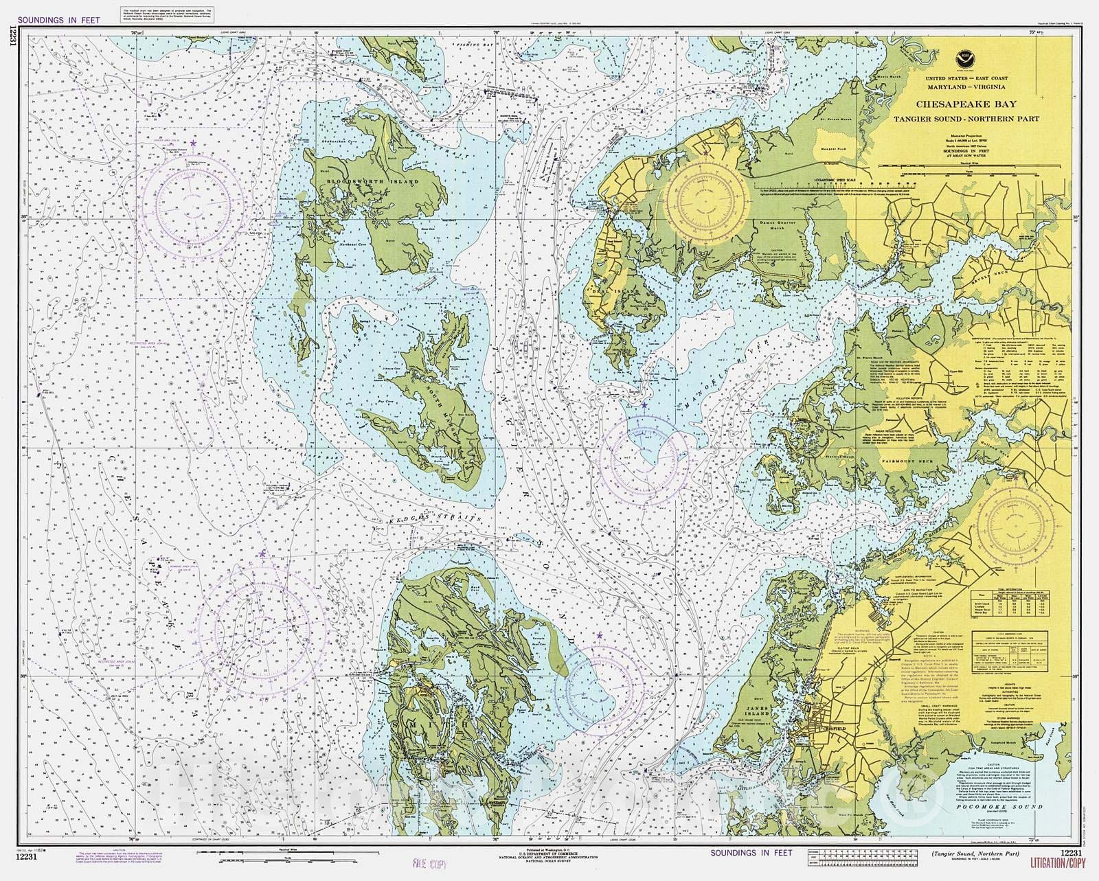 Historic Nautical Map - Chesapeake Bay - Tangier Sound Northern Part, 1982 NOAA Chart - Virginia, Maryland (VA, MD) - Vintage Wall Art