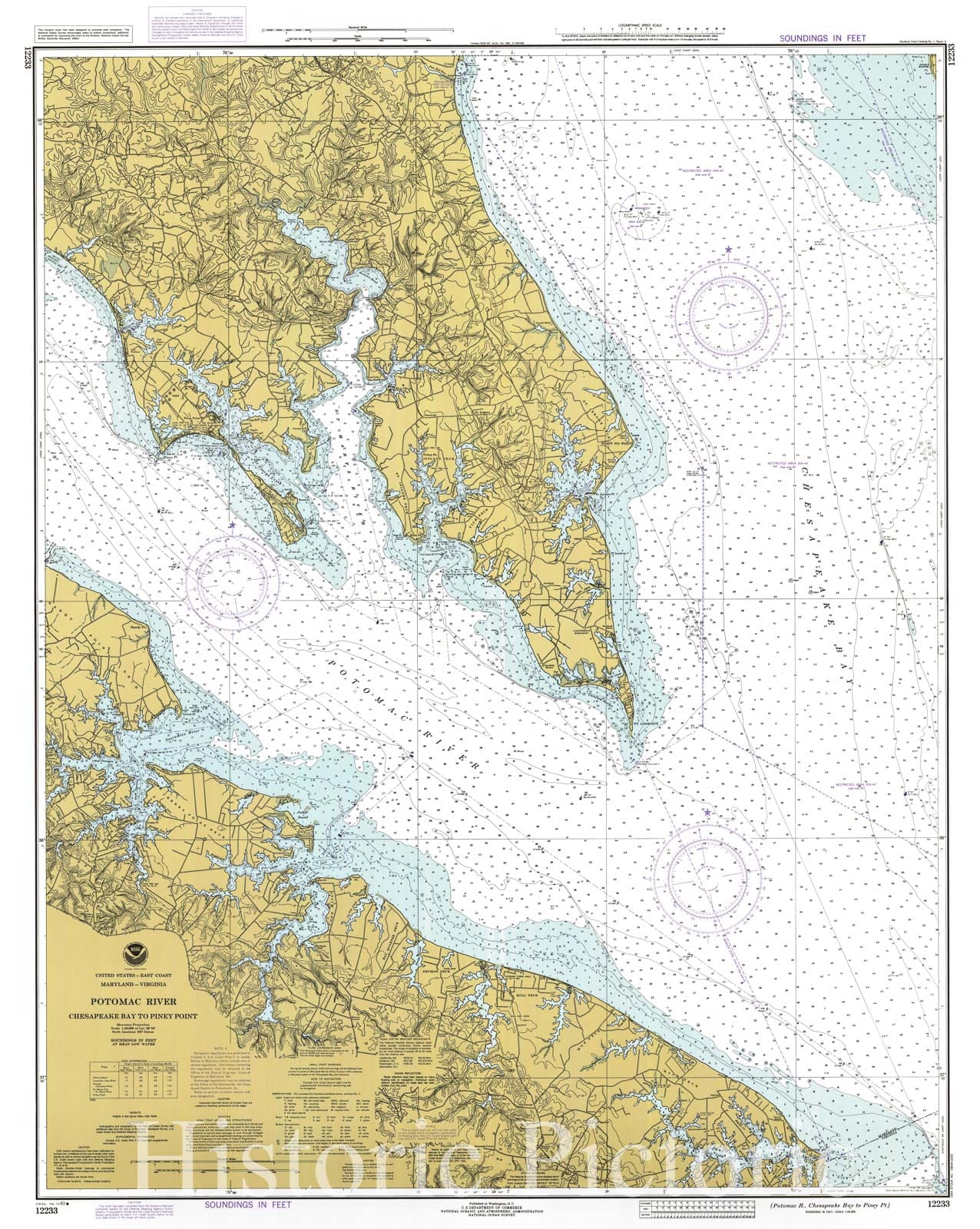 Historic Nautical Map - Potomac River - Chesapeake Bay To Piney Pt, 1983 NOAA Chart - Virginia, Maryland (VA, MD) - Vintage Wall Art