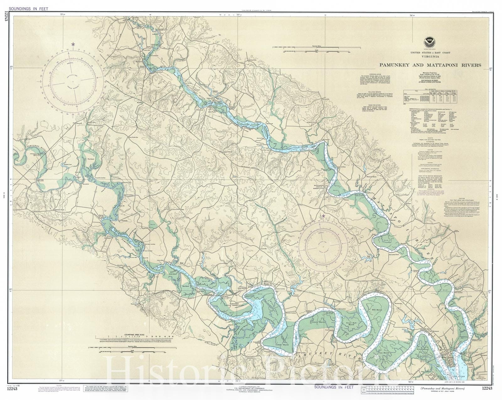 Historic Nautical Map - Pamunkey And Mattaponi Rivers, 1990 NOAA Chart - Virginia (VA) - Vintage Wall Art