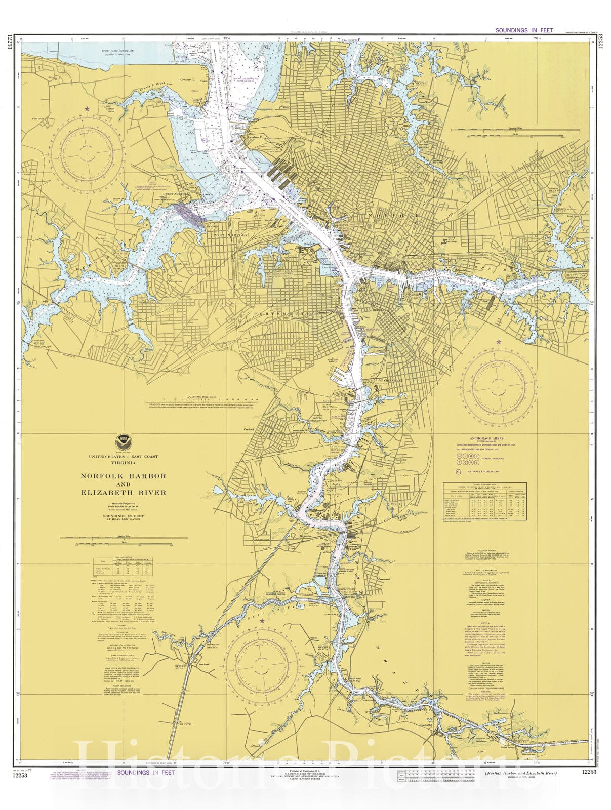 Historic Nautical Map - Norfolk Harbor And Elizabeth River, 1979 NOAA Chart - Virginia (VA) - Vintage Wall Art