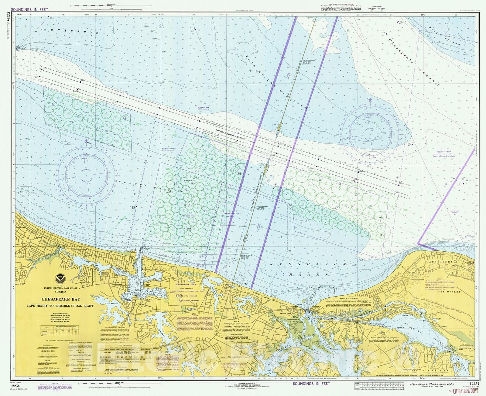 Historic Nautical Map - Chesapeake Bay - Cape Henry To Thimble Shoal Light, 1977 NOAA Chart - Virginia (VA) - Vintage Wall Art