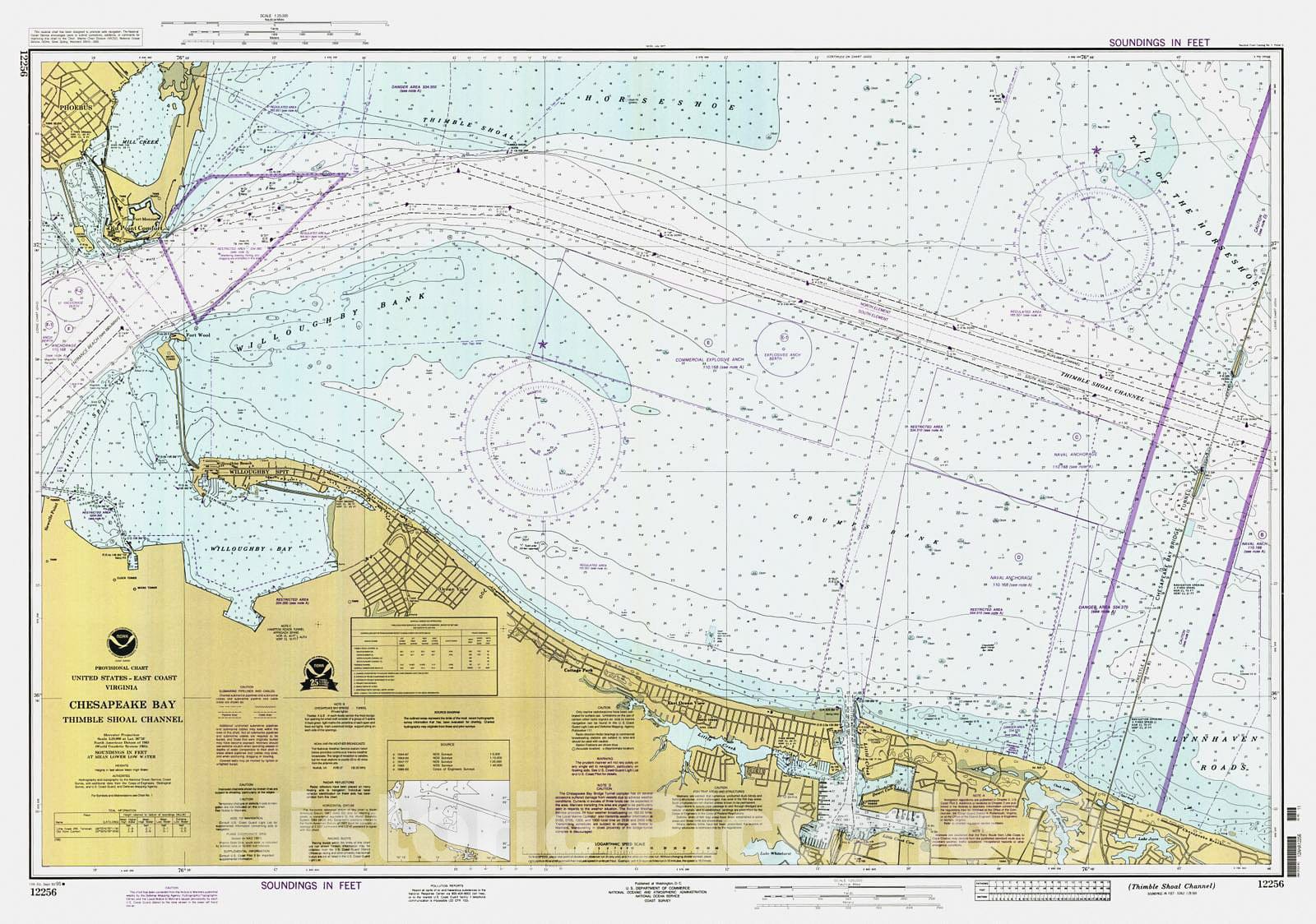 Historic Nautical Map - Chesapeake Bay - Thimble Shoal Channel, 1995 NOAA Chart - Virginia (VA) - Vintage Wall Art