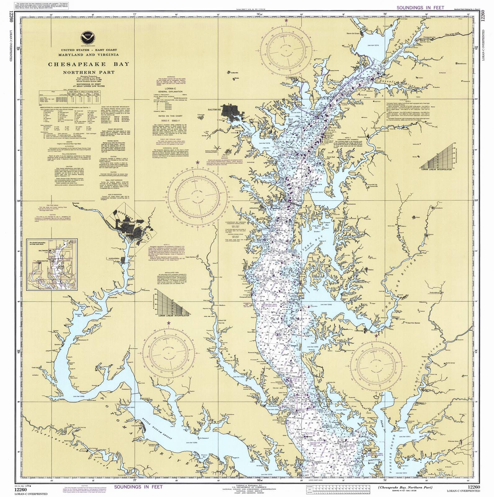 Historic Nautical Map - Chesapeake Bay Northern Part, 1994 NOAA Chart - Maryland, Virginia (MD, VA) - Vintage Wall Art