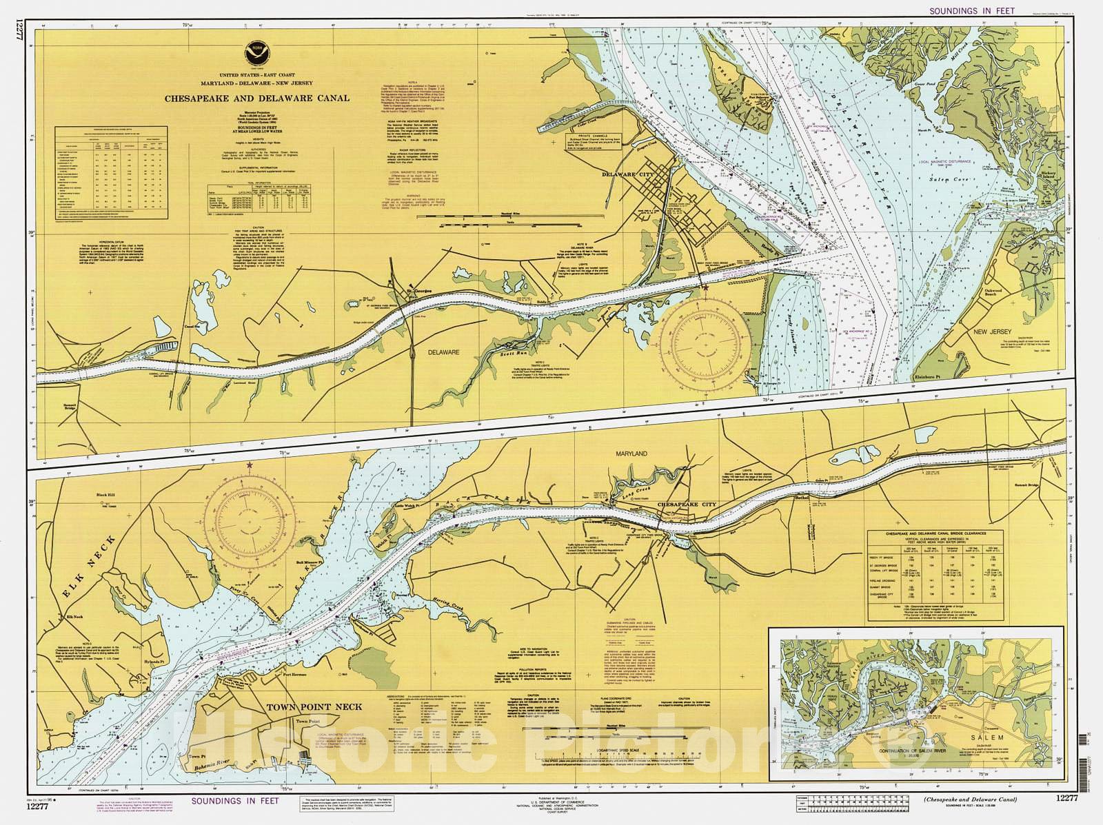 Historic Nautical Map - Chesapeake And Delaware Canal, 1996 NOAA Chart - New Jersey, Maryland, Delaware (NJ, MD, DE) - Vintage Wall Art