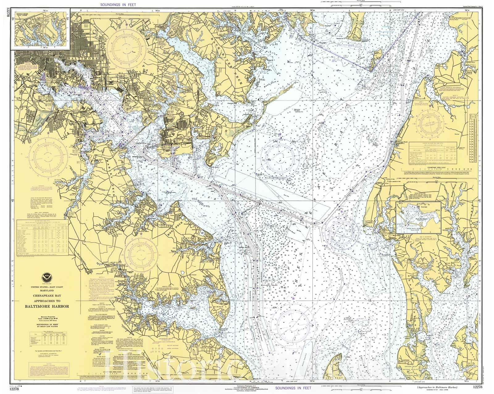 Historic Nautical Map - Approaches To Baltimore Harbor, 1983 NOAA Chart - Maryland (MD) - Vintage Wall Art