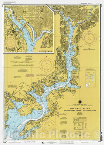 Historic Nautical Map - Potomac River - Mattawoman Cr To Georgetown, 1998 NOAA Chart - Maryland, District of Columbia, Virginia (MD, DC, VA) - Vintage Wall Art