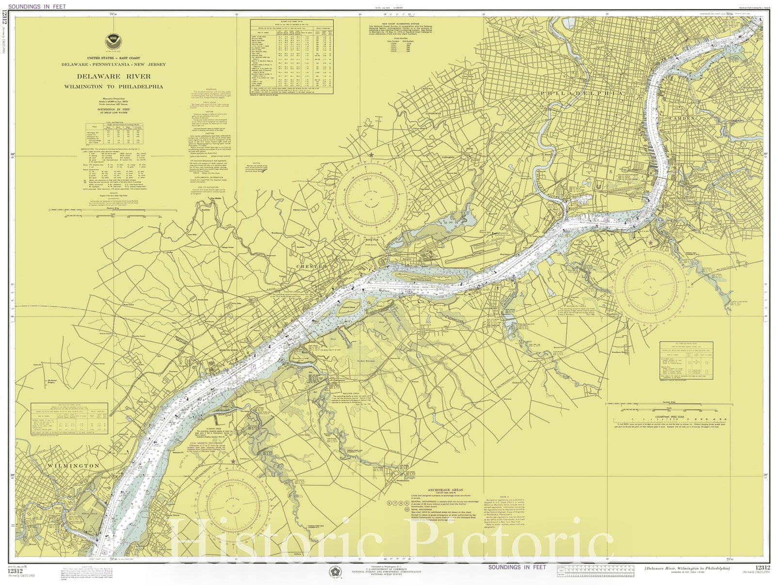 Historic Nautical Map - Delaware River -Wilmington To Philadelphia, 1976 NOAA Chart - Delaware, Pennsylvania, New Jersey (DE, PA, NJ) - Vintage Wall Art