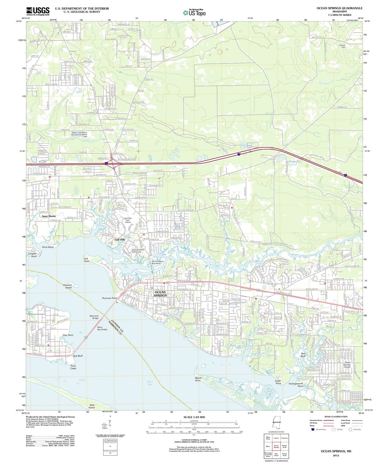 2012 Ocean Springs, MS - Mississippi - USGS Topographic Map