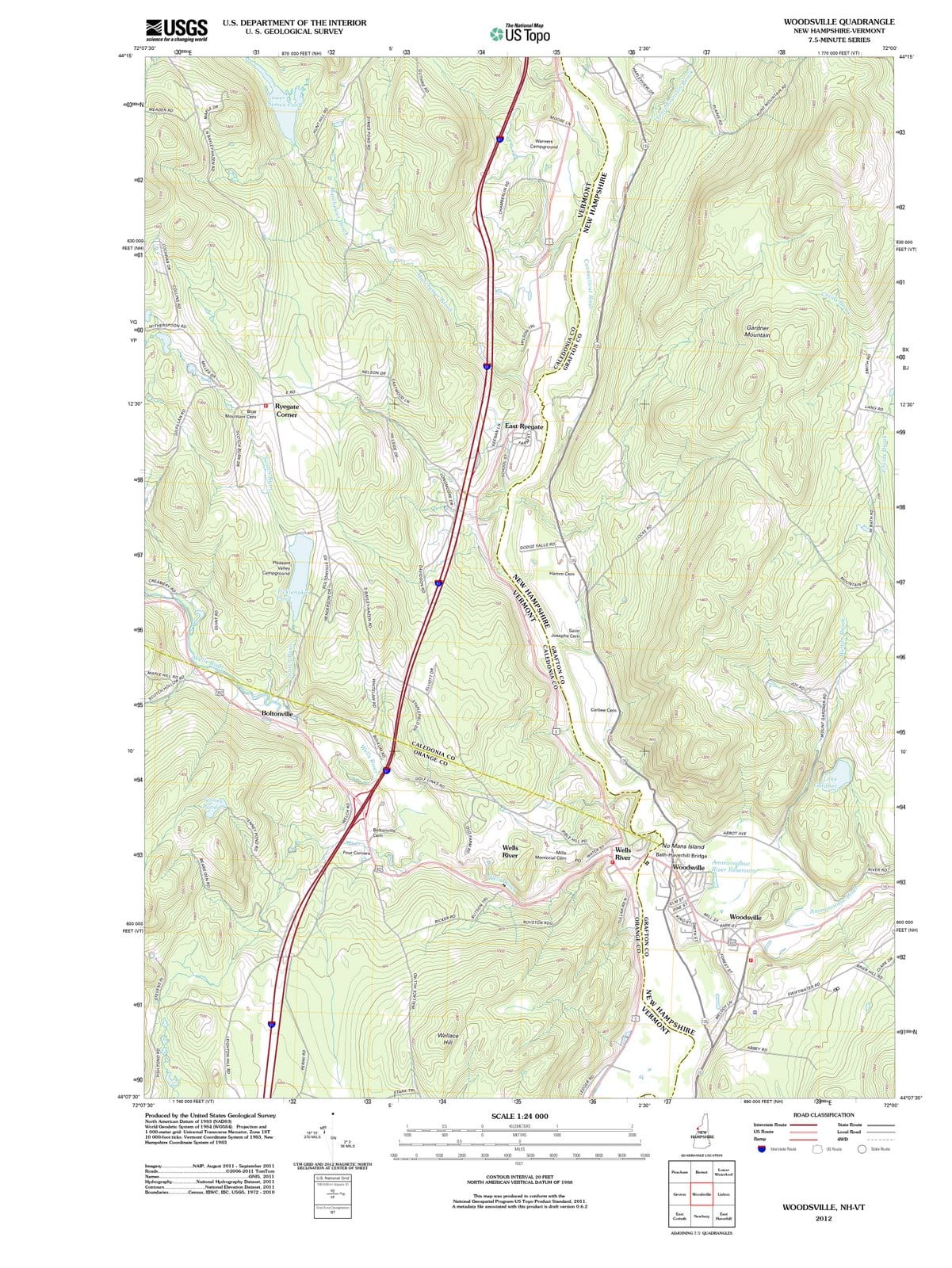 2012 Woodsville, NH - New Hampshire - USGS Topographic Map