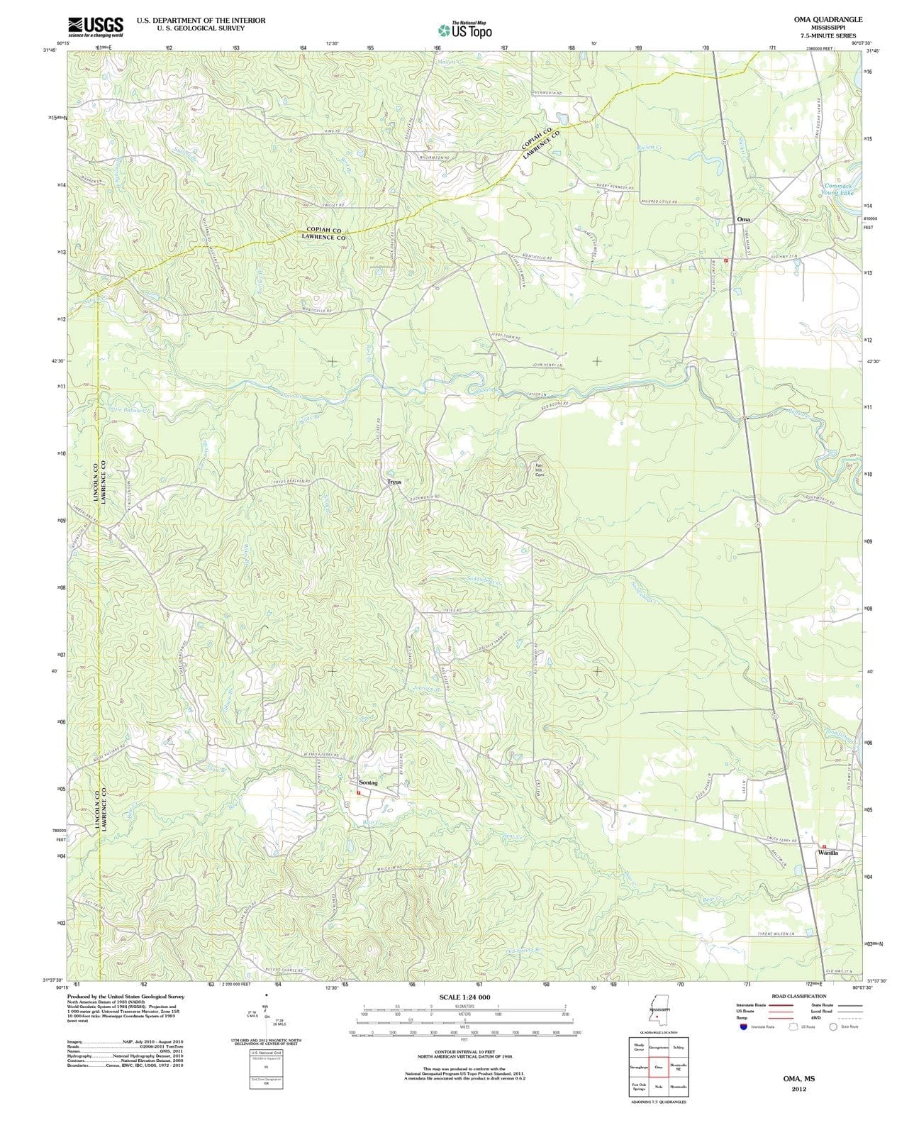 2012 Oma, MS - Mississippi - USGS Topographic Map