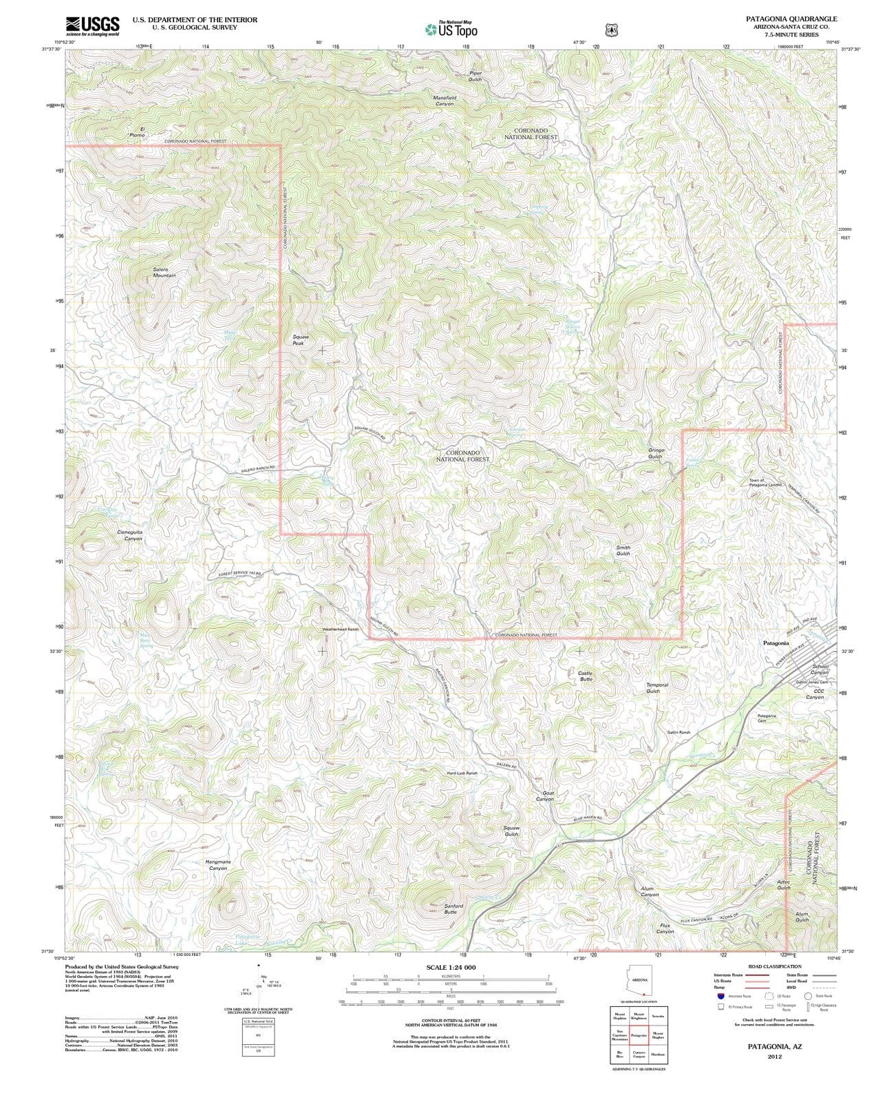 2012 Patagonia, AZ - Arizona - USGS Topographic Map