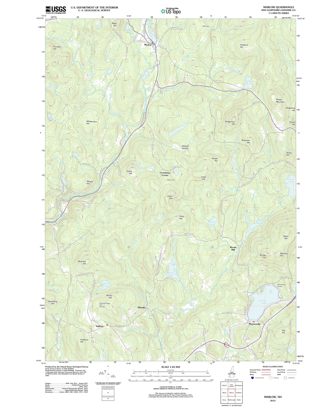 2012 Marlow, NH New Hampshire USGS Topographic Map Historic Pictoric