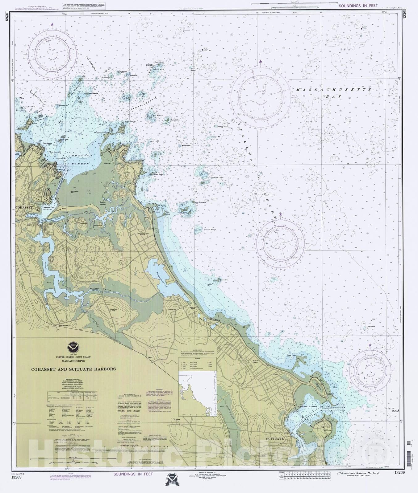 Historic Nautical Map - Cohasset And Scituate Harbors, 1995 NOAA Chart - Massachusetts (MA) - Vintage Wall Art