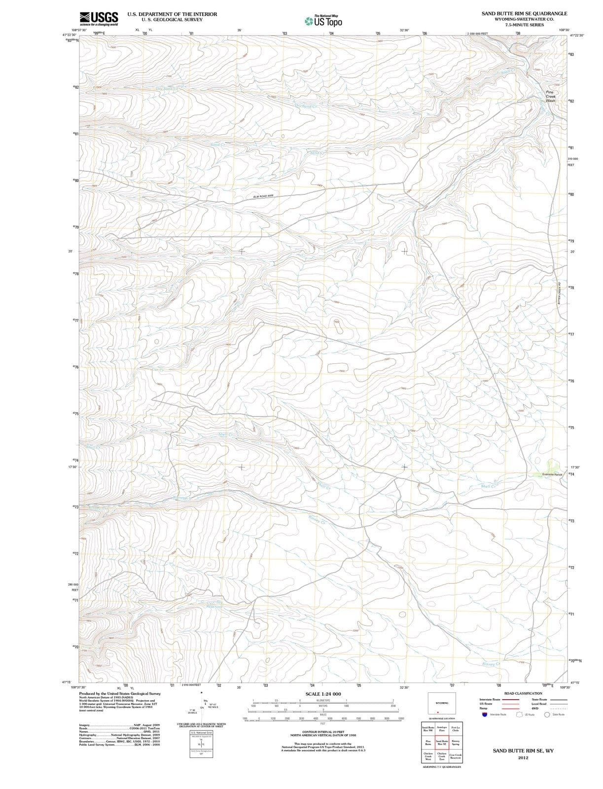 2012 Sand Butte Rim, WY - Wyoming - USGS Topographic Map v2