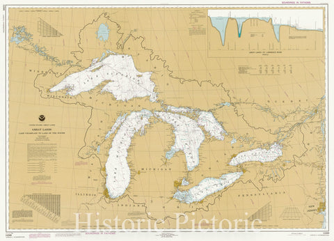 Historic Nautical Map - Great Lakes, 1995 NOAA Chart - IN, IL, PA, NY, WI, MI, MN, OHVintage Wall Art