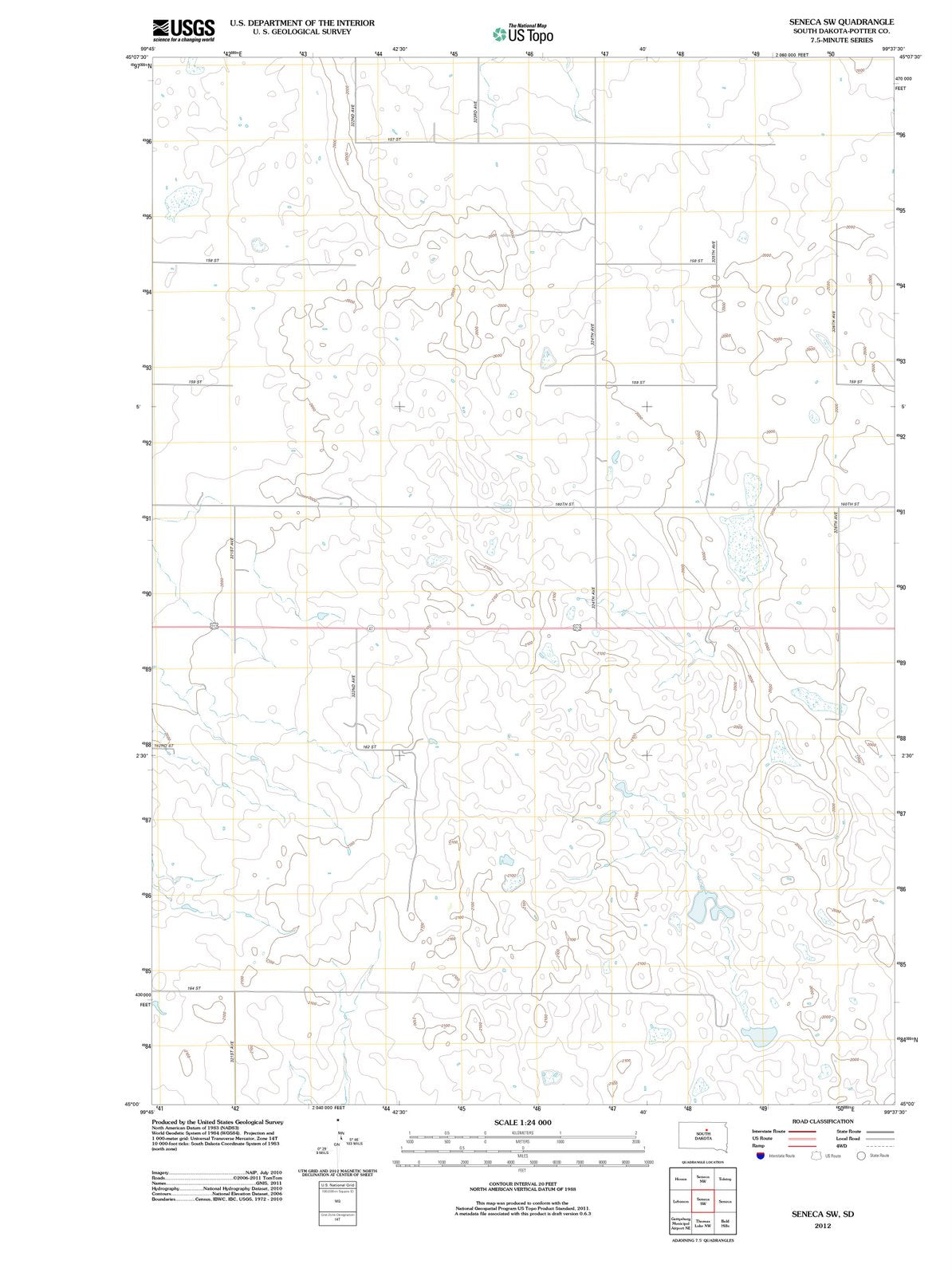 2012 Seneca, SD - South Dakota - USGS Topographic Map v2