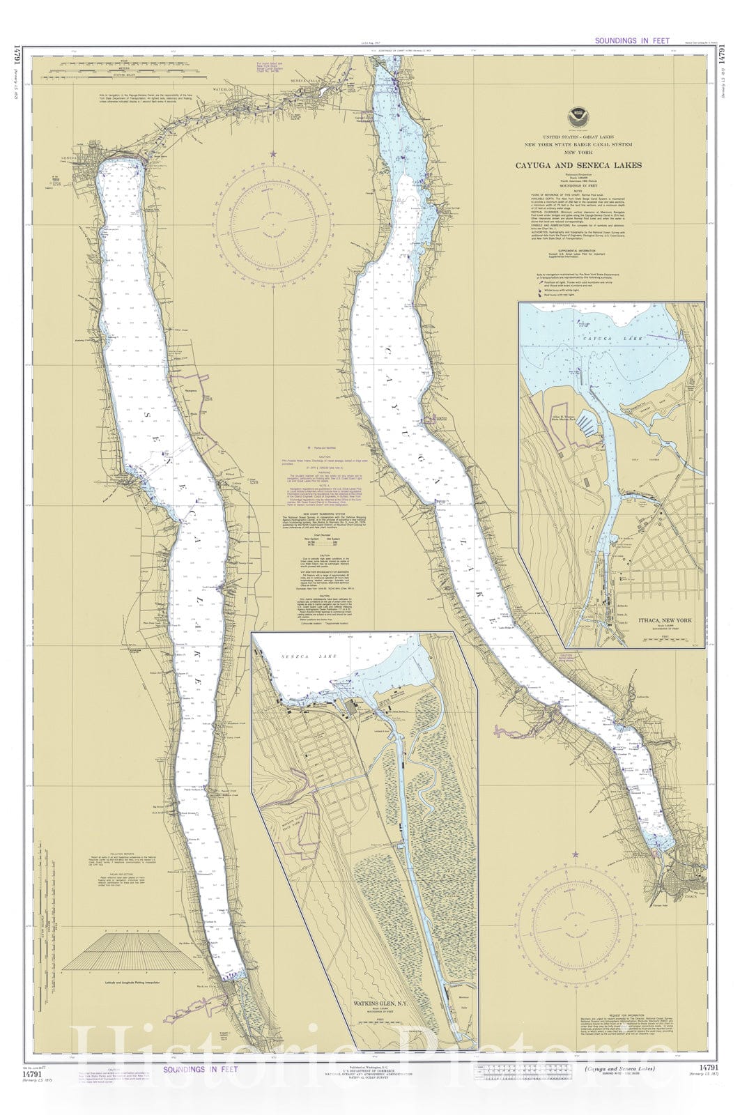 Historic Nautical Map Cayuga And Seneca Lakes, 1977 NOAA Chart New