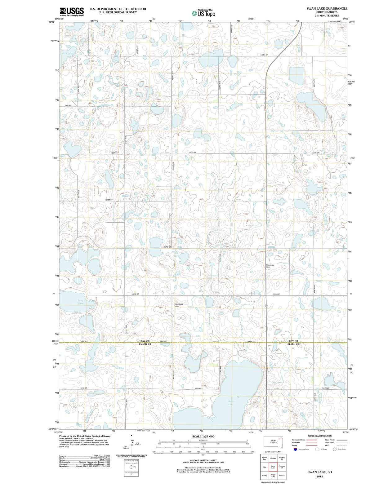 2012 Swan Lake, SD South Dakota USGS Topographic Map Historic
