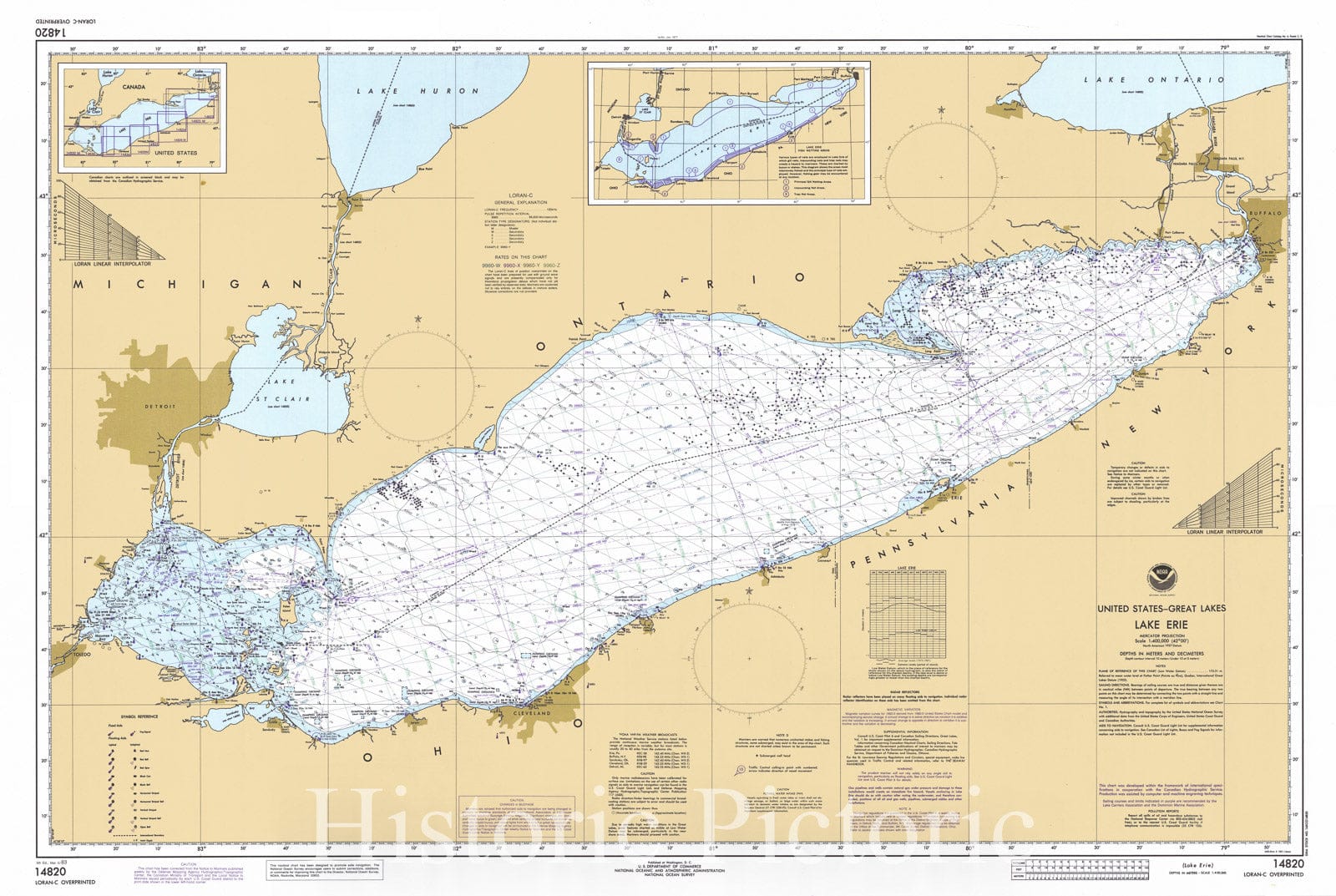 Historic Nautical Map - Lake Erie, 1983 NOAA Chart - Pennsylvania, Ohio, New York, Michigan (PA, OH, NY, MI) - Vintage Wall Art