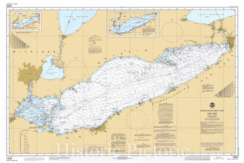 Historic Nautical Map - Lake Erie, 1983 NOAA Chart - Pennsylvania, Ohio, New York, Michigan (PA, OH, NY, MI) - Vintage Wall Art