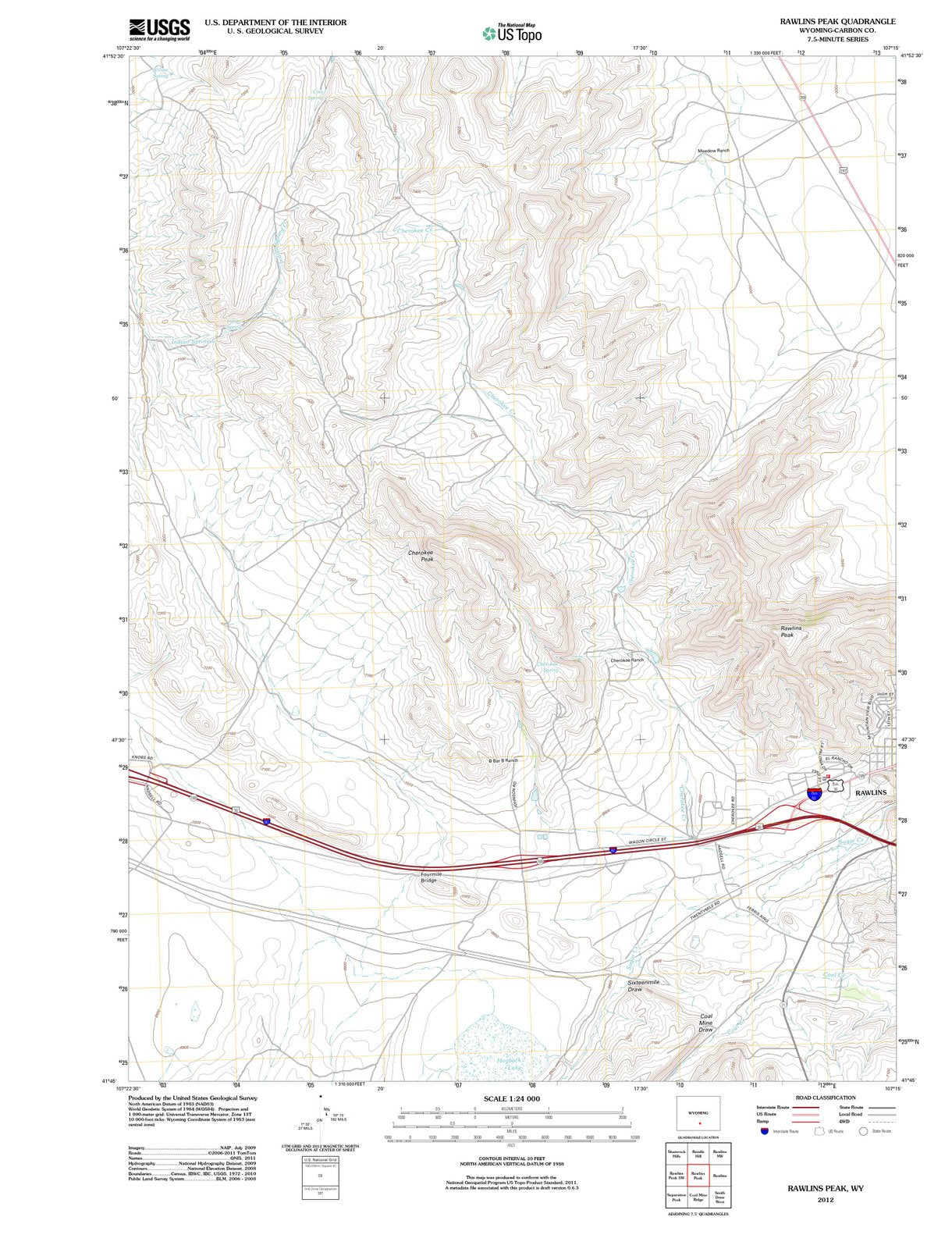 2012 Rawlins Peak, WY Wyoming USGS Topographic Map v2 Historic