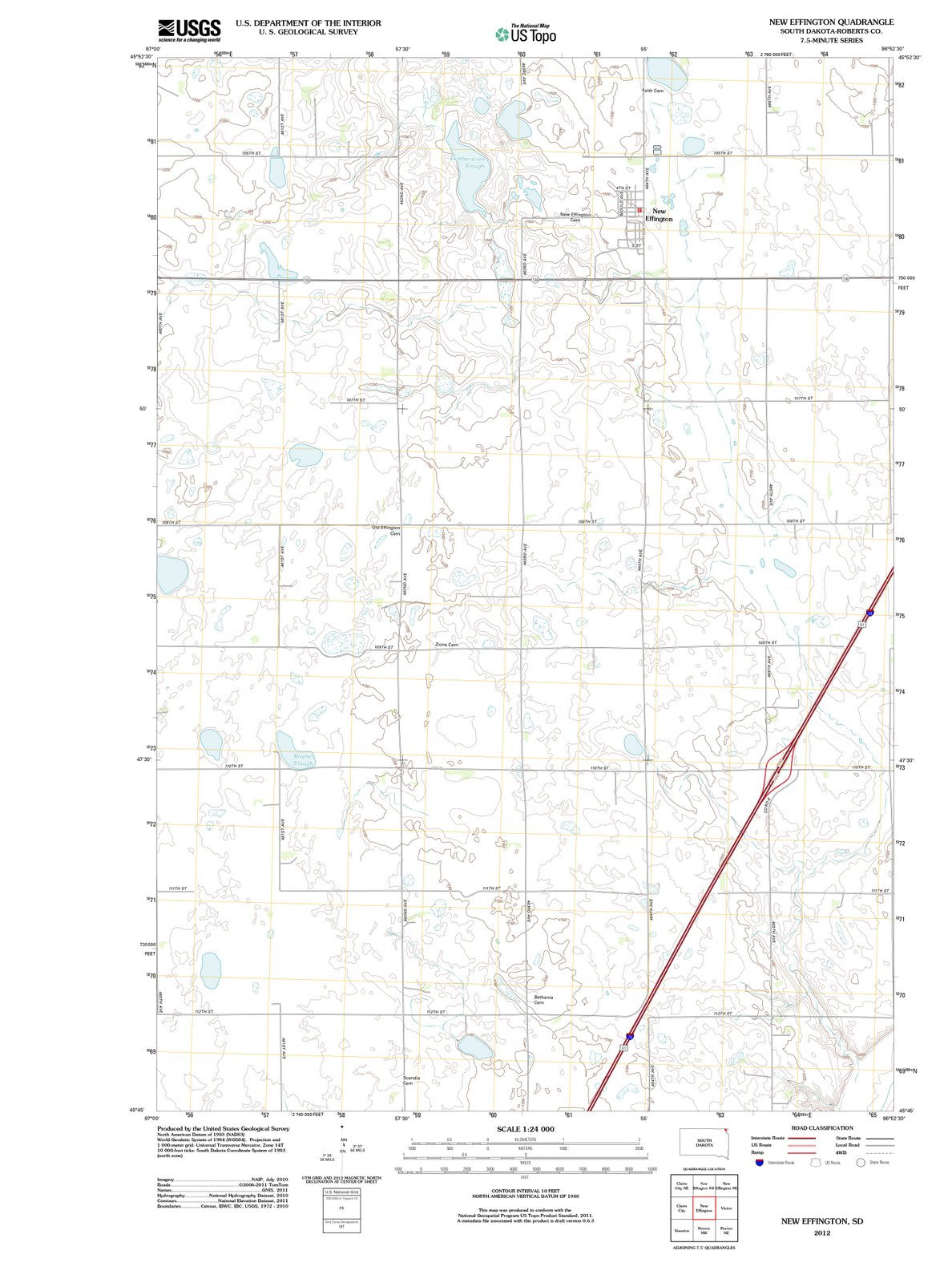 2012 New Effington, SD South Dakota USGS Topographic Map Historic