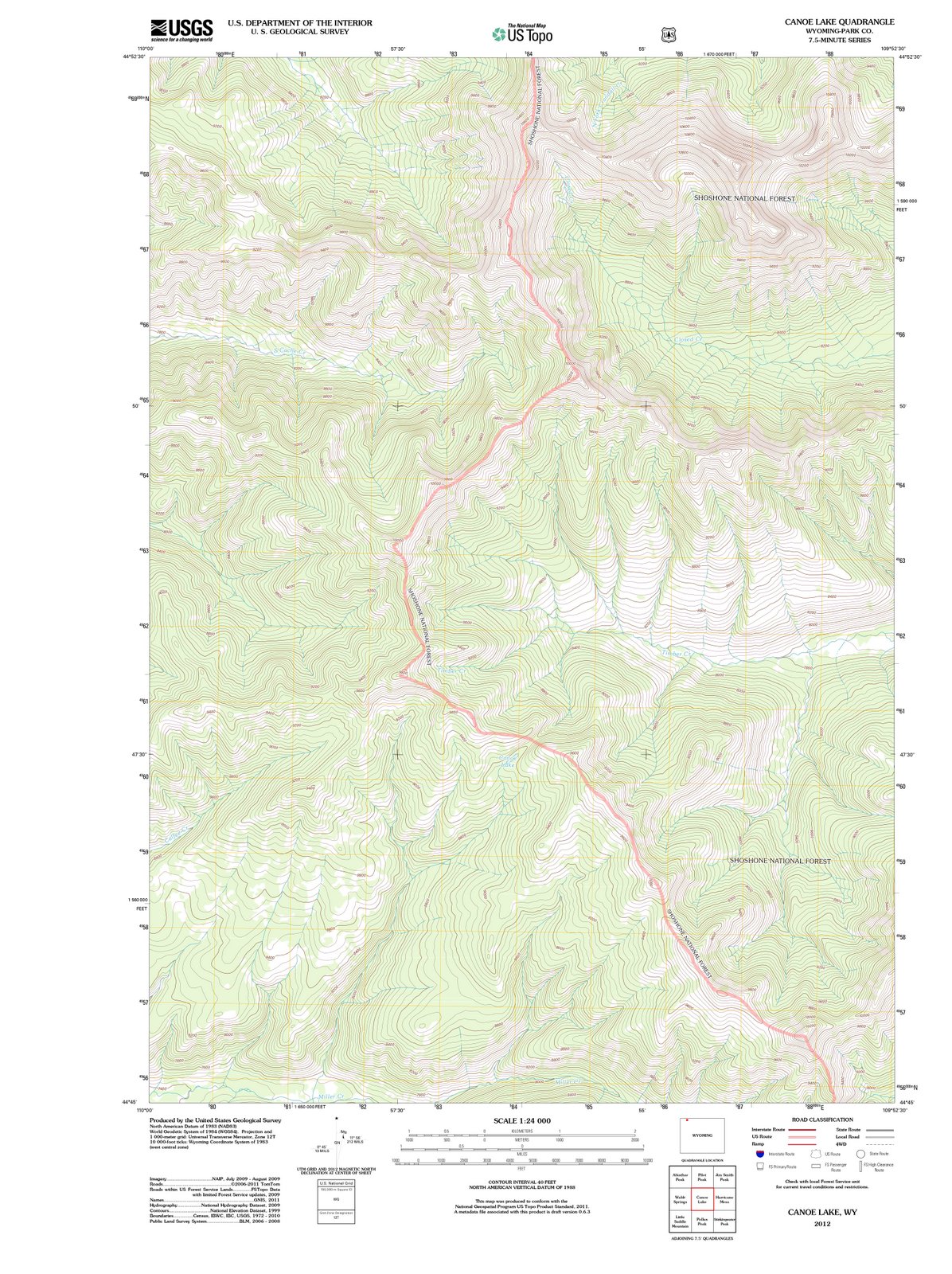 2012 Canoe Lake, WY - Wyoming - USGS Topographic Map – Historic Pictoric