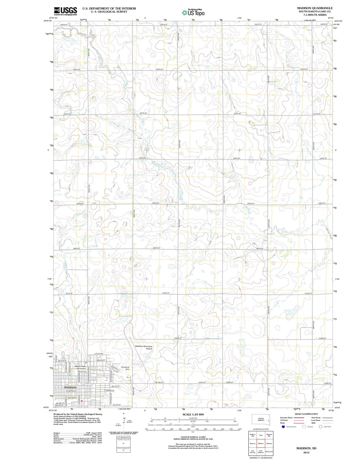2012 Madison, SD - South Dakota - USGS Topographic Map – Historic Pictoric