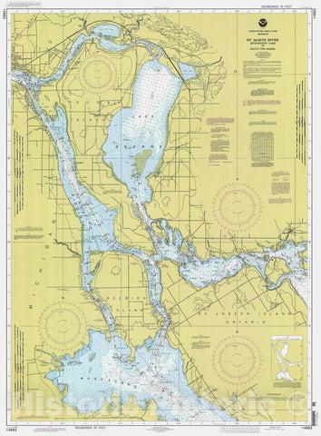Historic Nautical Map - St Marys River - Munuscong Lake Ti Sault Ste. Marie, 1999 NOAA Chart - Michigan (MI) - Vintage Wall Art