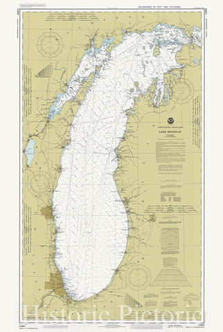 Historic Nautical Map - Lake Michigan, 1982 NOAA Chart - Wisconsin, Illinois, Michigan, Indiana (WI, IL, MI, IN) - Vintage Wall Art