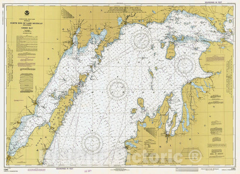 Historic Nautical Map - North End Of Lake Michigan, 1984 NOAA Chart - Michigan, Wisconsin (MI, WI) - Vintage Wall Art
