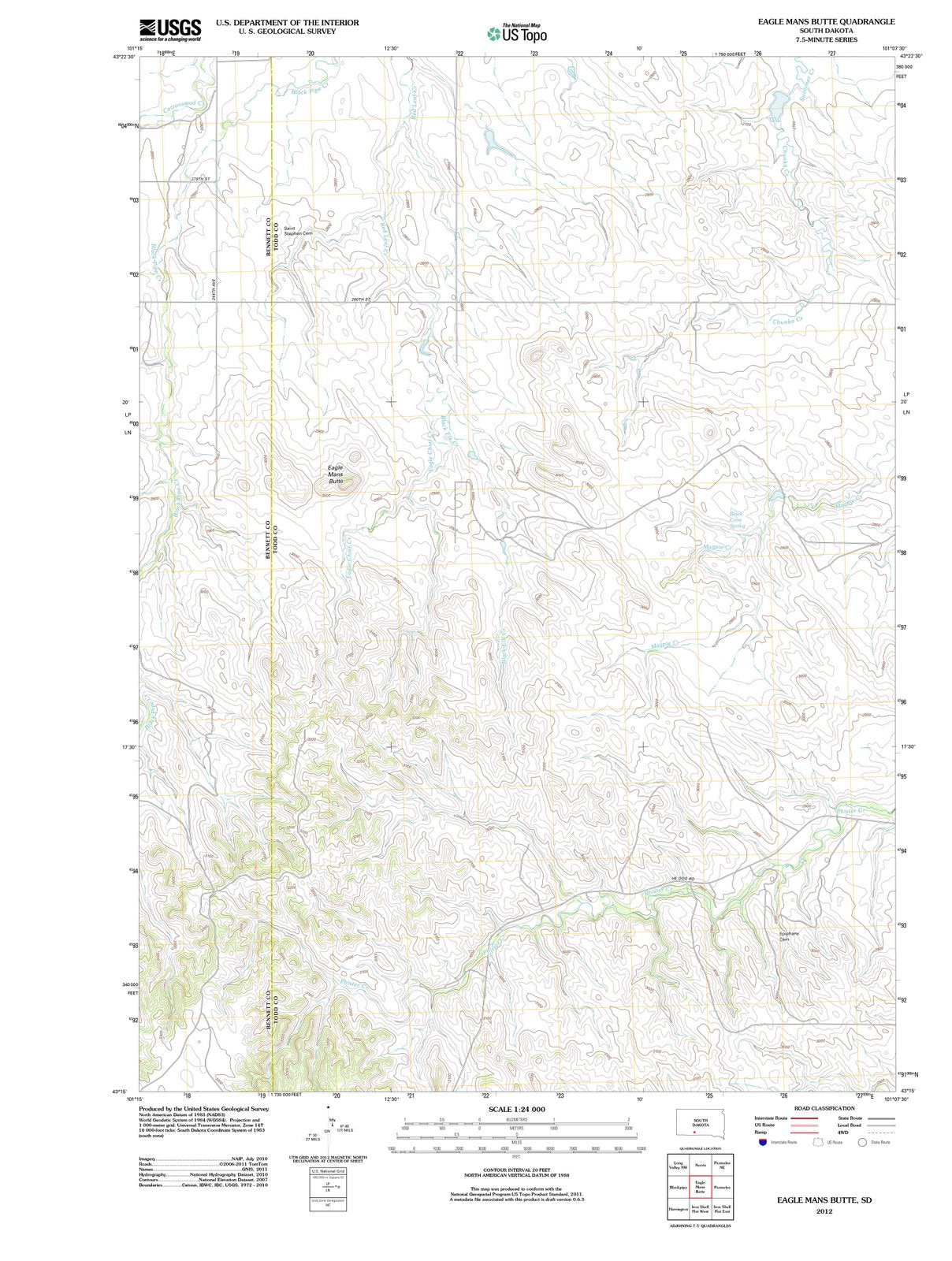 2012 Eagle Mans Butte, SD South Dakota USGS Topographic Map