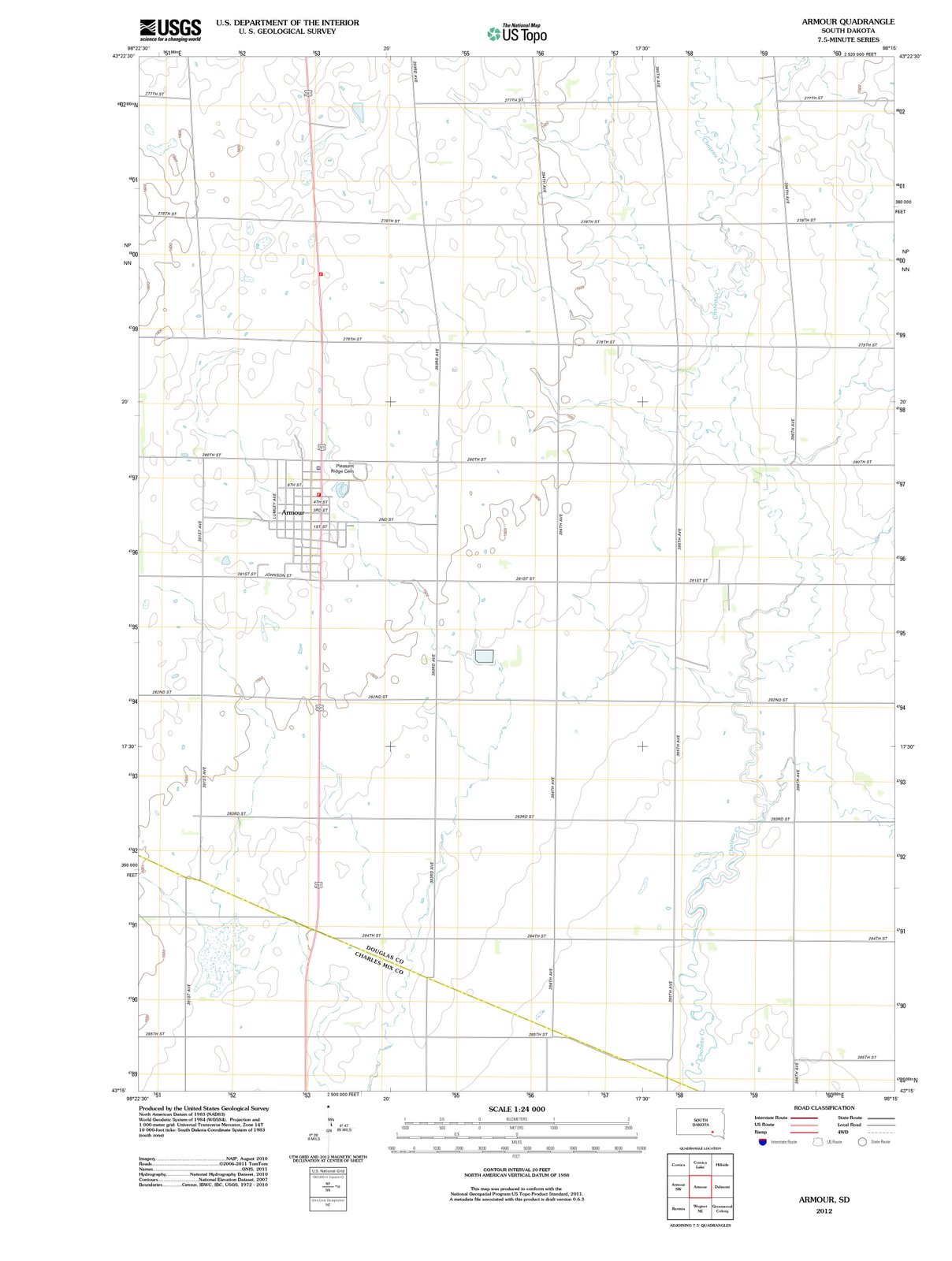 2012 Armour, SD South Dakota USGS Topographic Map Historic Pictoric