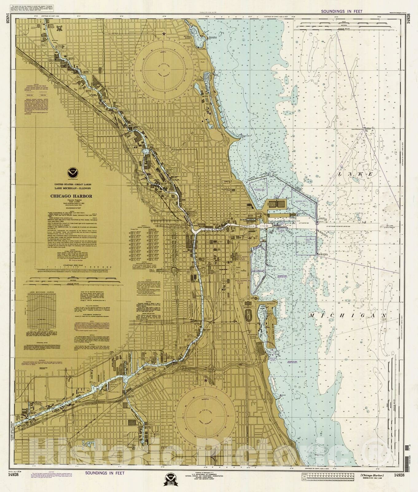 Historic Nautical Map - Chicago Harbor, 1995 NOAA Chart - Illinois (IL) - Vintage Wall Art