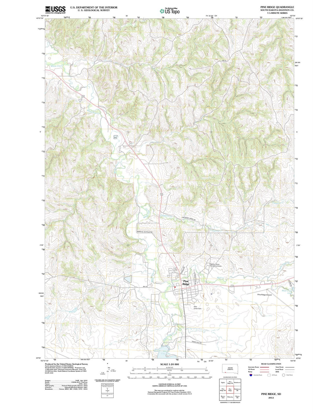 2012 Pine Ridge, SD - South Dakota - USGS Topographic Map